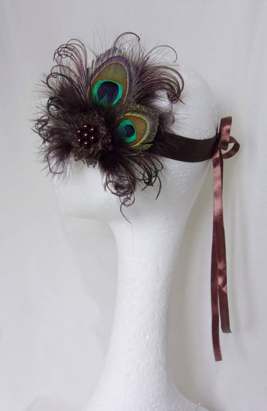 Victoriana Peacock Feather Flapper Band