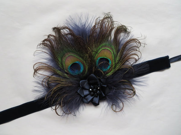 Victoriana Peacock Feather Flapper Band