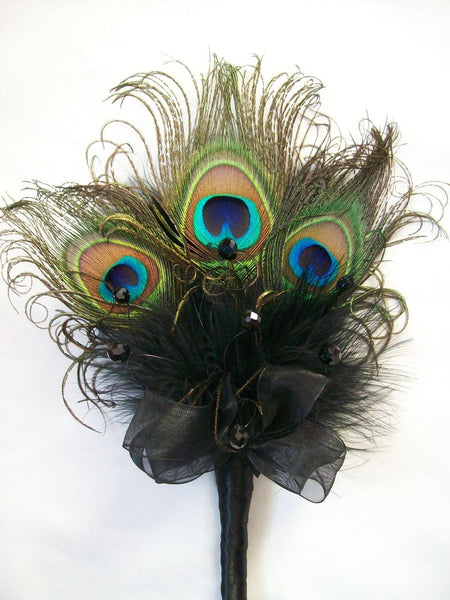 Black Peacock Feather Wand Bouquet