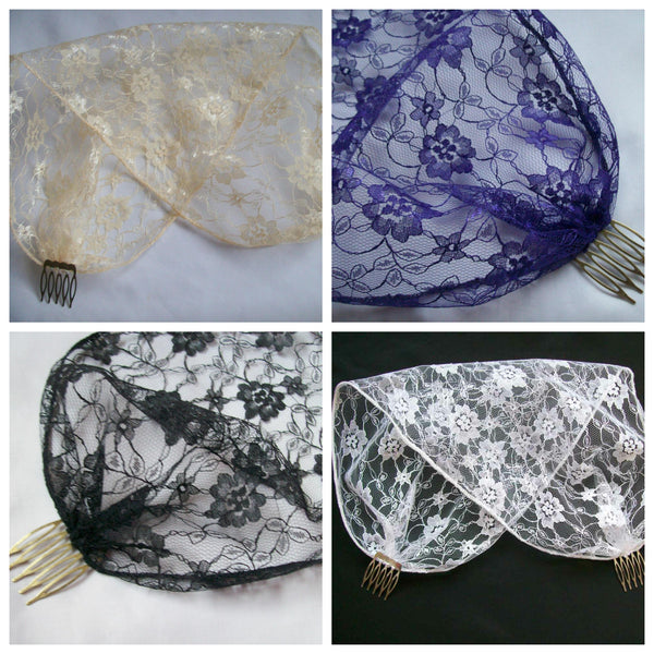 Vintage Lace Veil Retro Style Boho Fabric Bridal Bandeau Veils with Combs Many Colours - Wedding Bride - Made to Order