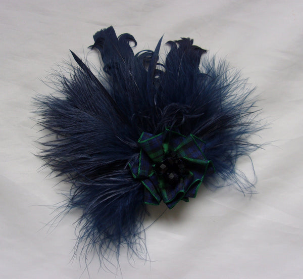 Navy Blue Feather Tartan Brooch