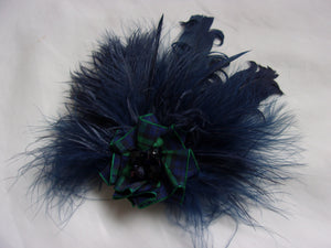 Navy Blue Feather Tartan Brooch