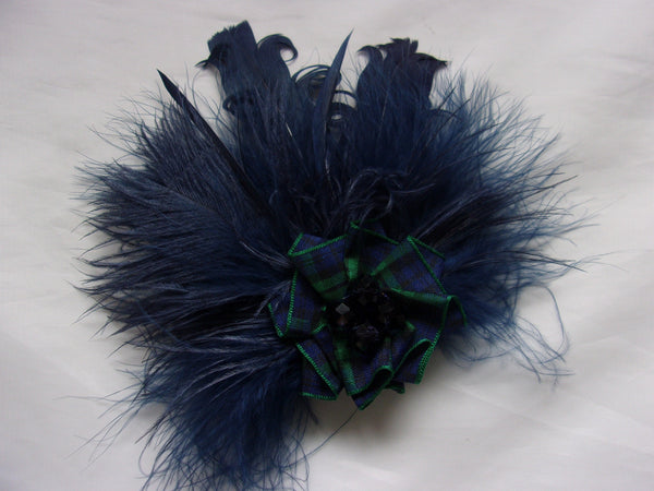 Navy Blue Feather Tartan Brooch