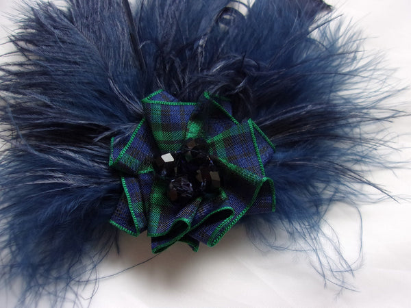 Navy Blue Feather Tartan Brooch