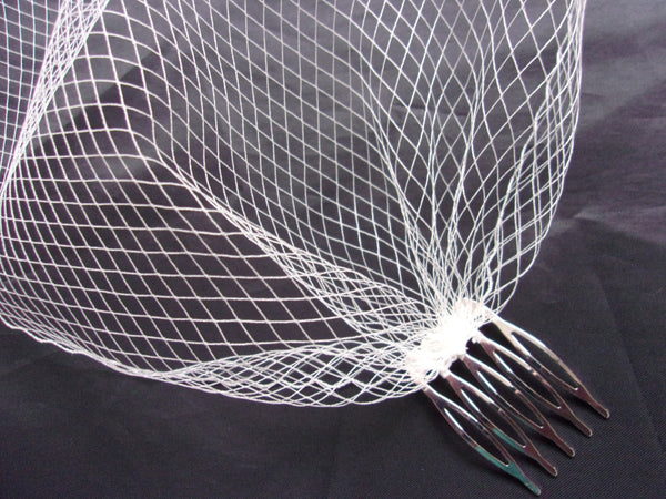 Ivory Birdcage Veil - Fine Weave Fishnet Vintage Blusher Bandeau with Combs - Bride Wedding Veils - Made to Order