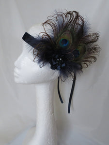 Navy Blue Peacock Flapper Headband